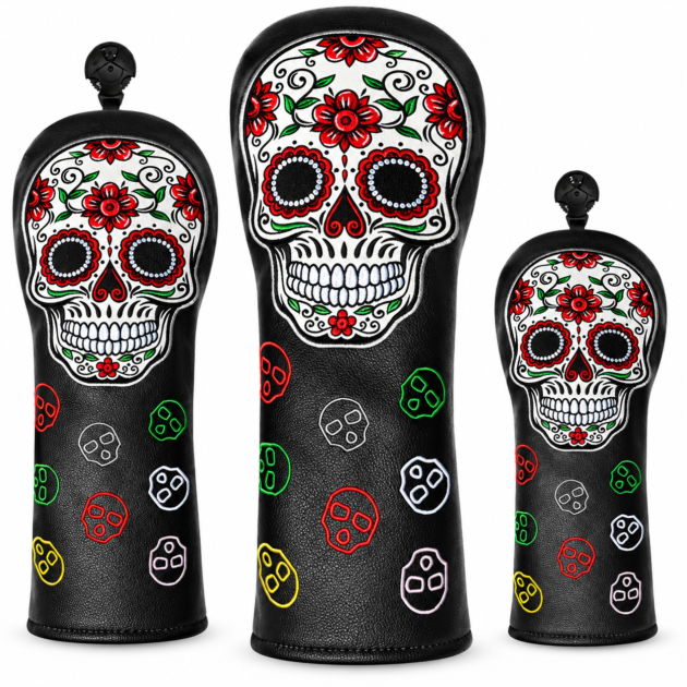 Набор кожаных защитных чехлов для гольф клюшек Череп комплект headcovers Skull