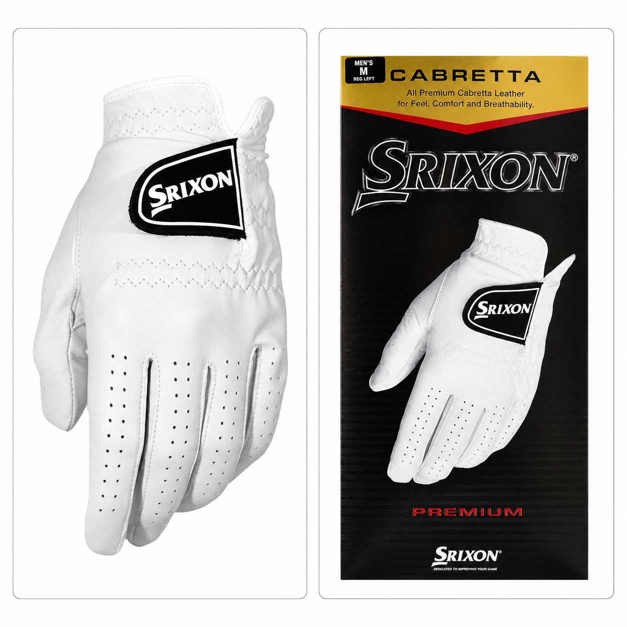 Мужская белая перчатка для гольфа Srixon Premium Cabretta Leather на левую руку, размер M
